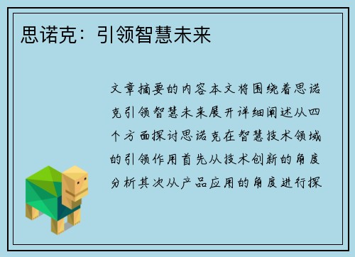 思诺克：引领智慧未来