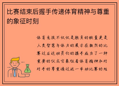 比赛结束后握手传递体育精神与尊重的象征时刻